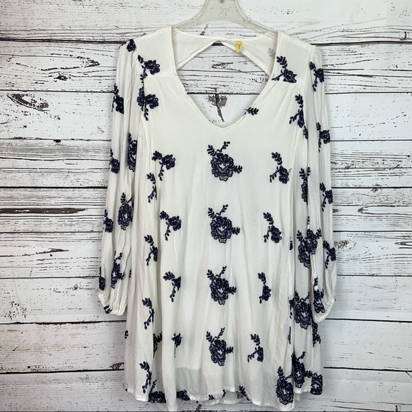 Free People Swing Dress White Blue Floral - Picture 4 of 5